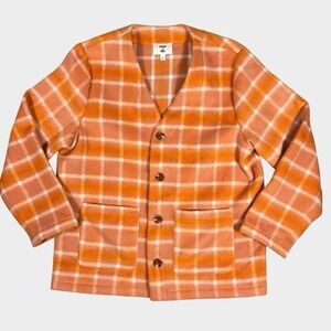 NWT Macy's MODE BY ONE Mens Flannel Cardigan Jacket Voltage Orange L Shacket
